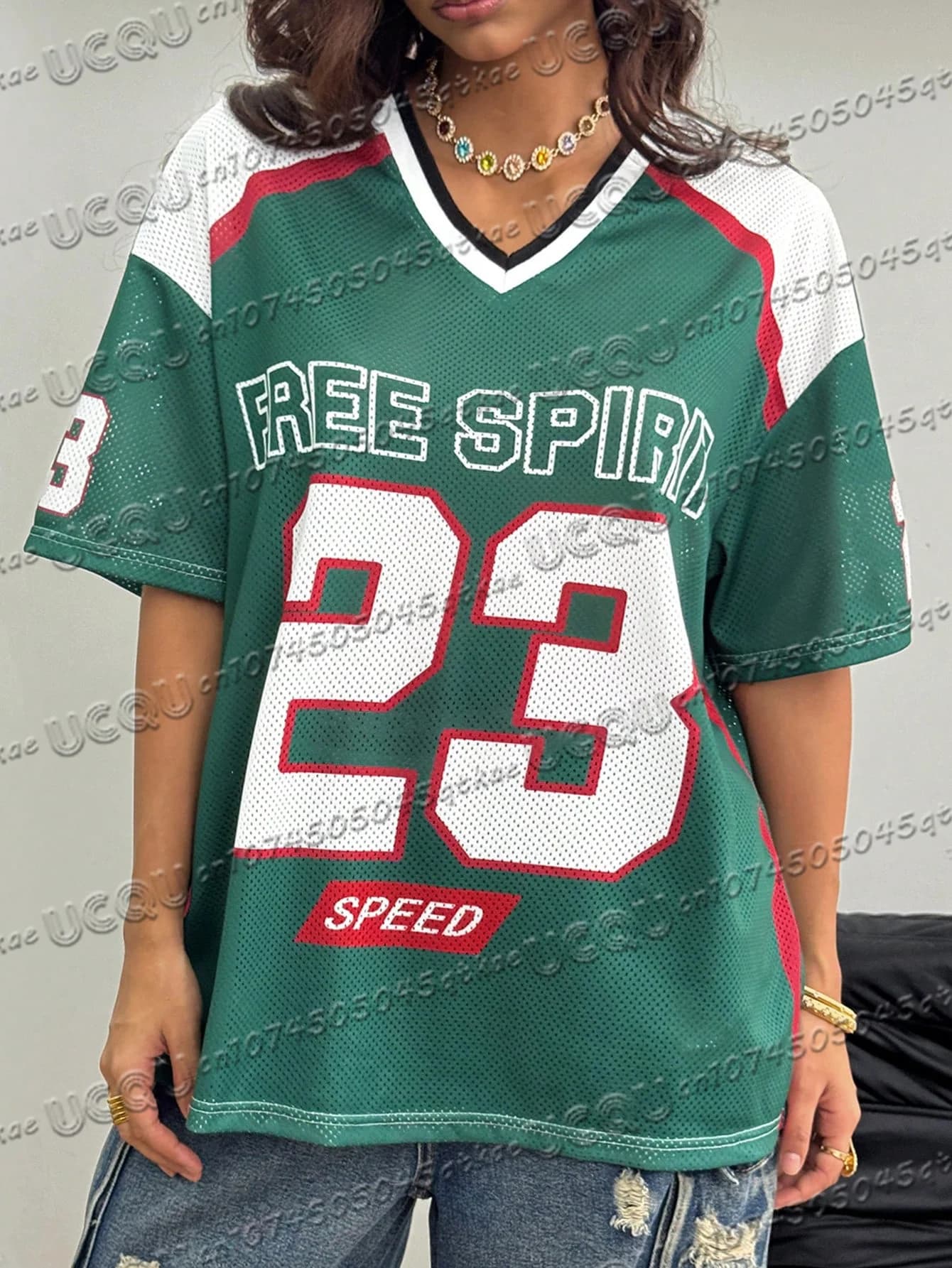 T-shirt in jersey di maglia traspirante da donna estiva con scollo a V allentata e sexy versatile a maniche corte alla moda streetwear Y2k top casual