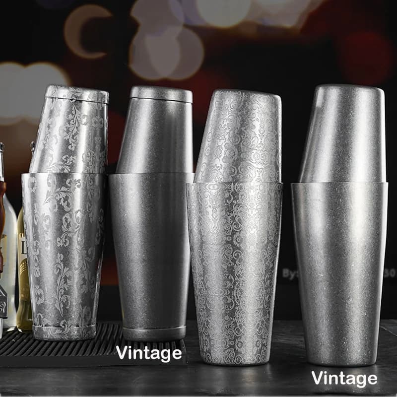 Set di shaker per cocktail Boston da 2 pezzi con motivo inciso, set di scatole per cocktail da bar, 800 ml e 500 ml