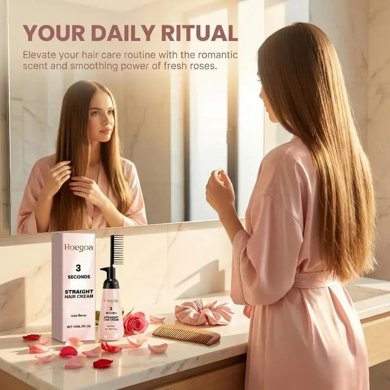 Crema Lisciante per Capelli alla Rosa con Cheratina, Riparazione Doppie Punte, Nutriente per Capelli Danneggiati e Crespi, Uso Quotidiano
