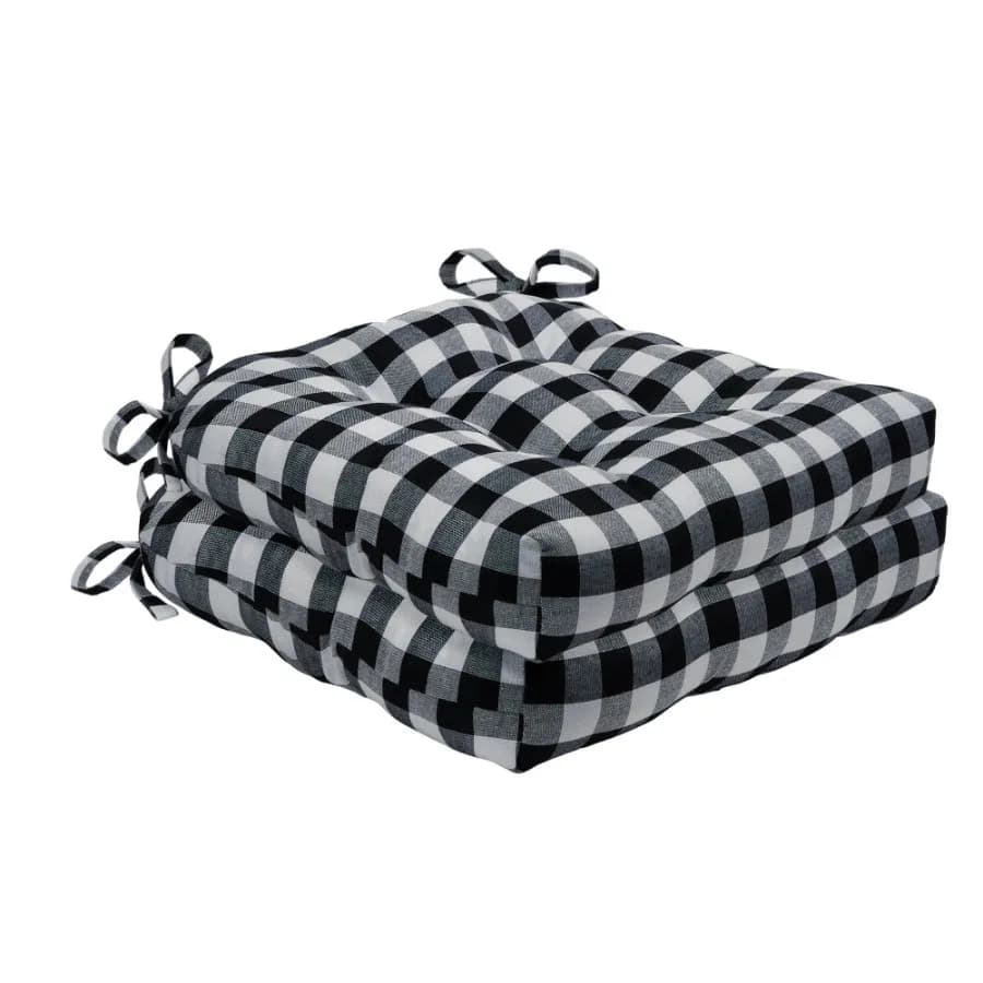 Buffalo Check Polyester Cotton Tufted Chair Seat Cushions - Black White - Set of Two