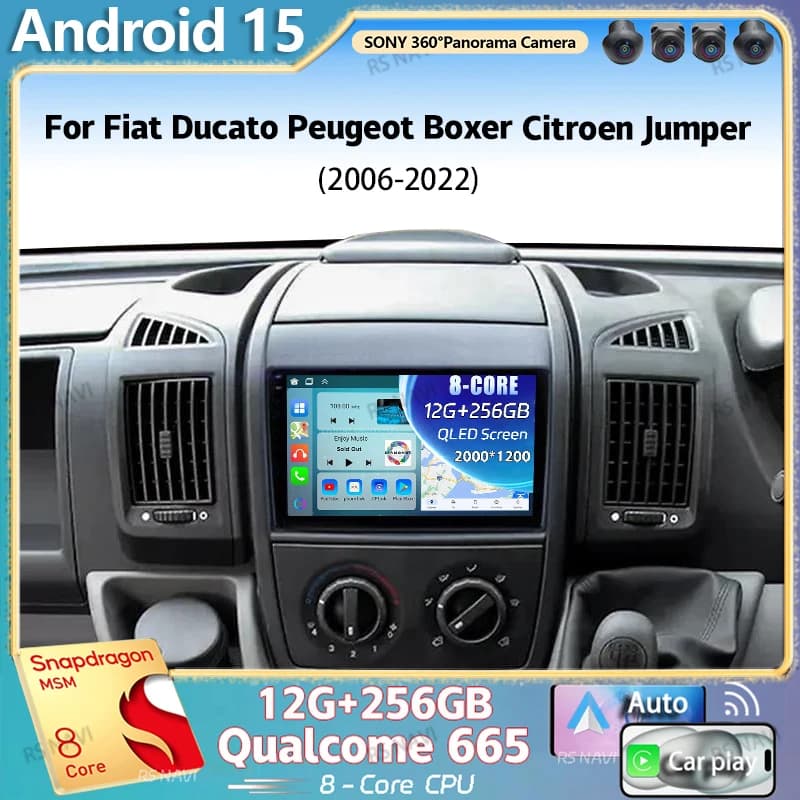 Android 15 Autoradio Per Fiat Ducato Peugeot Boxer Citroen Jumper 2006 -2022 Wireless Carplay multimediale Android Auto 4G