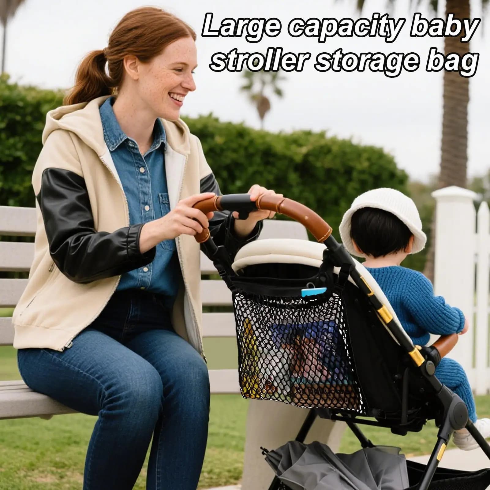 Passeggino Caddy Passeggino Borsa appesa Passeggino regolabile Tasca in rete Contenitore per snack per passeggiate all'aperto Pannolini per generi alimentari