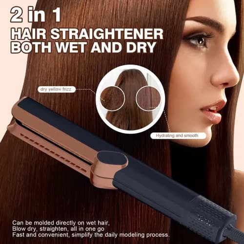 Piastra e Asciugacapelli 2-in-1: Piastra Lisciante Riscaldabile per Capelli Asciutti e Bagnati con Flusso d'Aria