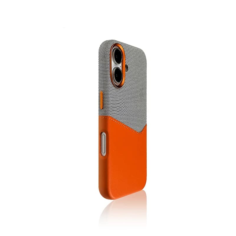 Custodia per telefono in pelle di lino alla moda con ricarica wireless per MagSafe, compatibile con iPhone 17, 16 Pro, 15 Pro Max, 14, 13, 12, con tasca porta carte a colori a contrasto