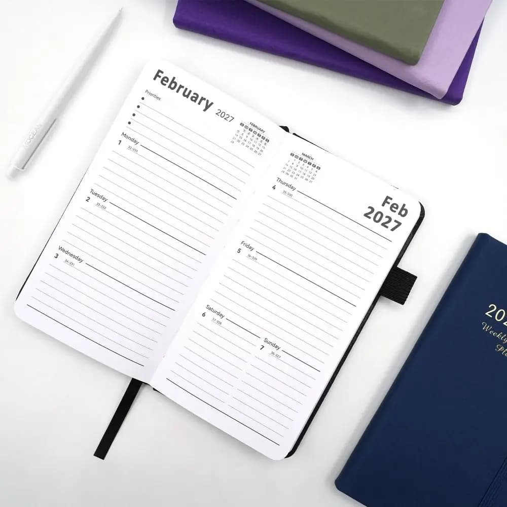 Inglese 2026 Agenda Planner Blocco note in pelle Pu 12 mesi Lista delle cose da fare Notebook Blocco note portatile resistente all'usura