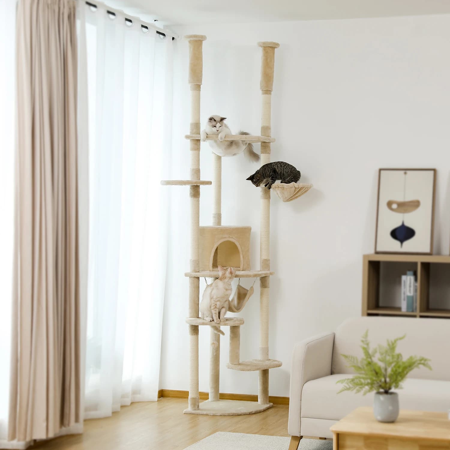 Cat Tree from Floor to Ceiling Tower for Adjustable Cats Climbing Case for High Kittens with Ribbon Cosy armchairs for Amaca condo