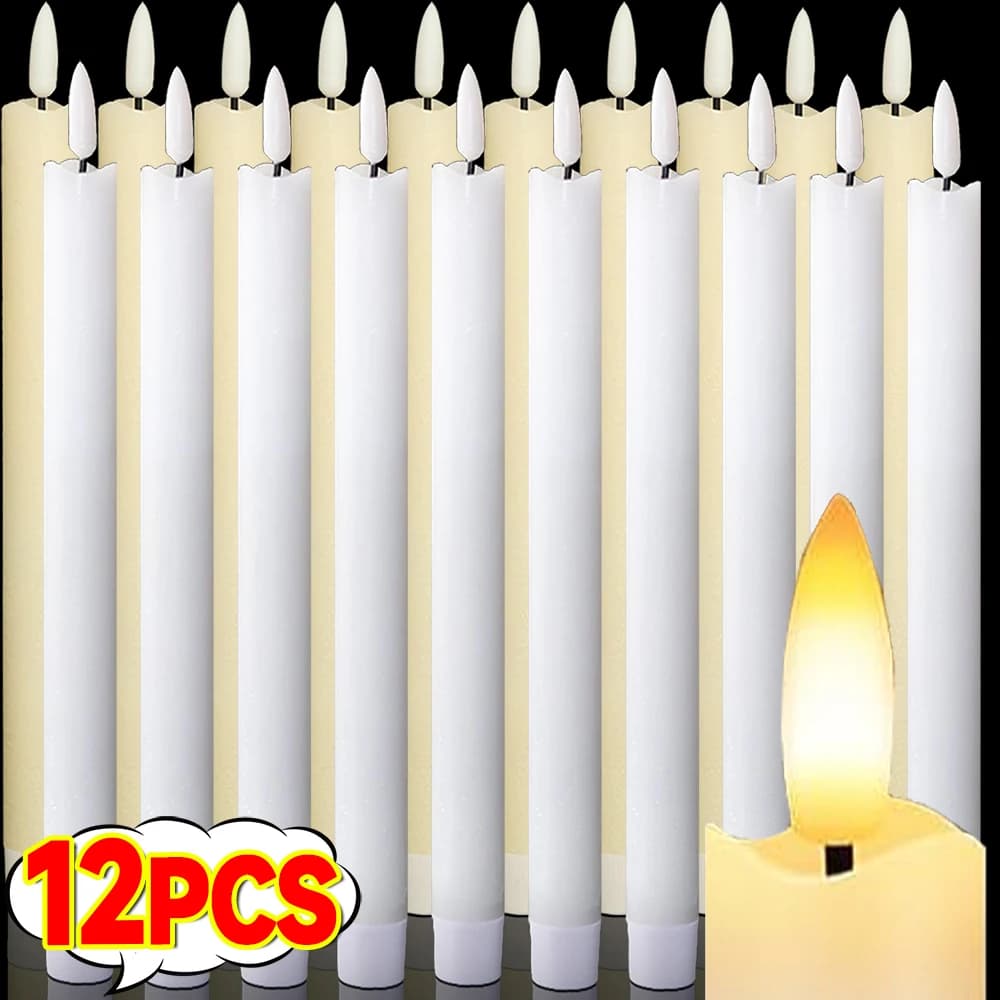 Flickering Taper Candle LED Flameless Battery Powered Long-pole Candles Light for Wedding Christmas Valentine Dinner Party Decor