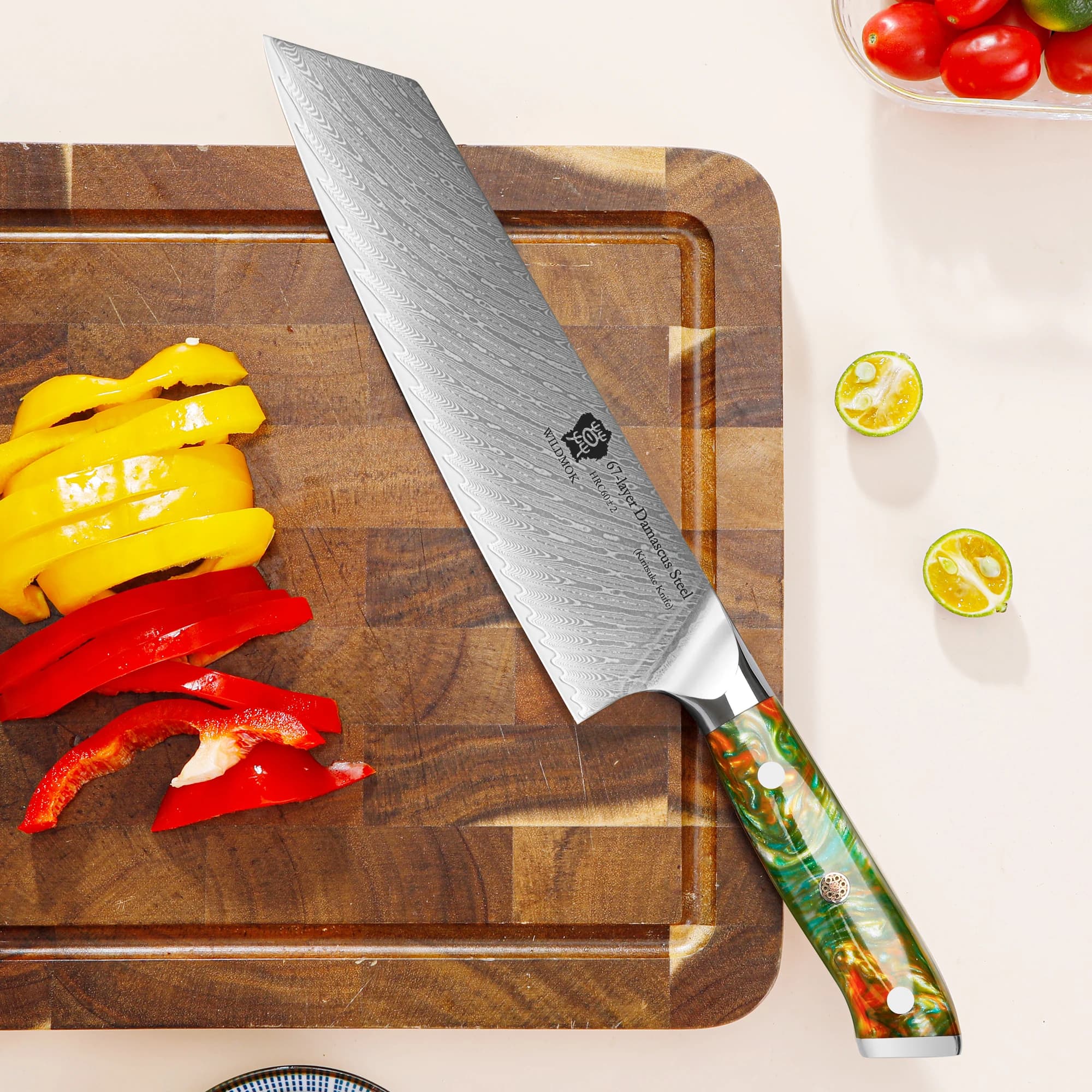 WILDMOK 8.5" Kiritsuke Knife, Japanese Damascus Steel Resin Handle Chef's Knife, Premium Damascus Steel Kitchen Cooking Knife