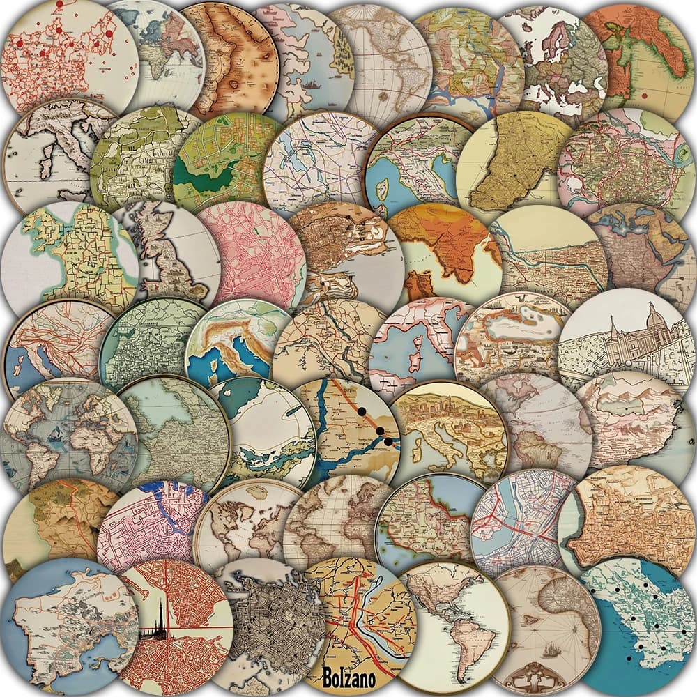 50PCS Retro Map Stickers Nostalgia Aesthetic Luggage Scrapbook Phone Suitcase Laptop DIY Coffee Suitcases Retro Stickers