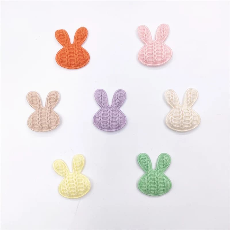 60Pcs Crochet Rabbit Head Padded Applique For DIY Baby Hair Clip Hat Headwear Crafts Patches Decor Ornament Clothing Accessories