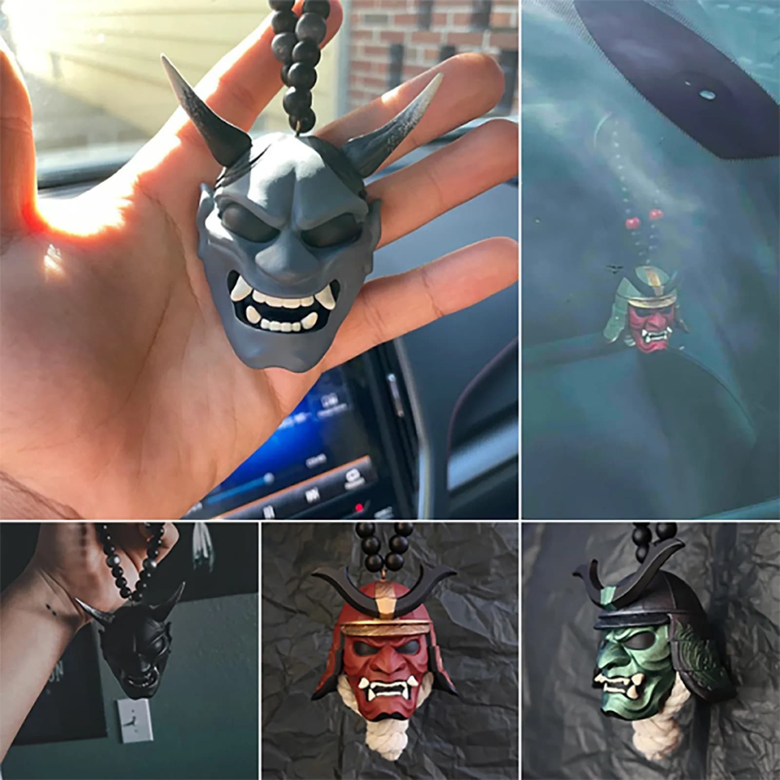 Samurai Kabuto Helmet Hannya Japanese Mask Oni Car Rearview Mirror Pendant Decoration Car Accessories Interior