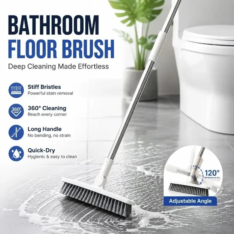 Long-handled Floor Brush Hard bristle Brush Bathroom Floor Brush For Hotel Tile Cleaning Brush Toilet 360° Cleaning Broom