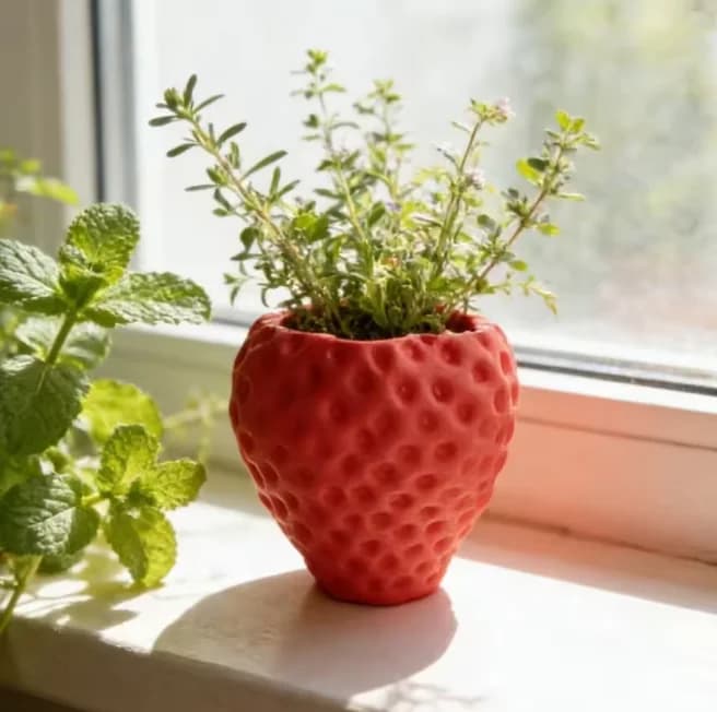 1/2Pcs 3D Printed Strawberry Pot, textured red-pink pastoral planter for desktop succulents & air plants, mini simulated fruit f