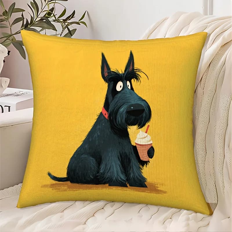 1pc Kawaii Scottie Dog Pillow Cover, Polyester 2D Double-Sided Print, Cute Scottish Terrier with Ice Cream Design, Whimsical Acc