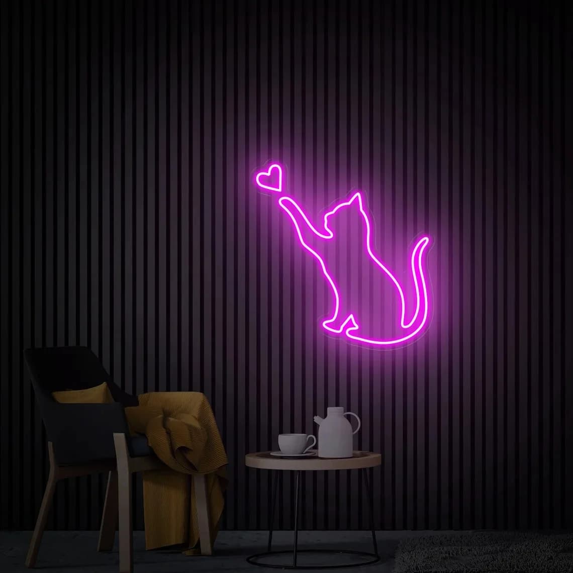 Insegna al neon per gatti Cuore di gatto Insegna luminosa a led Decorazione da parete al neon Regalo per amanti dei gatti Insegna al neon per camera da letto