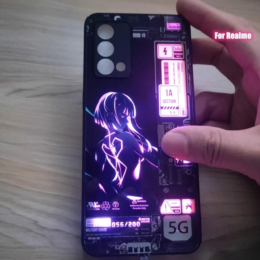 Per trova X3 X5 Pro custodia per telefono antiurto con luce Flash per Realme GT Master Neo 2 3 A93 A54 A74 A9 2020 Cover di controllo a LED in vetro