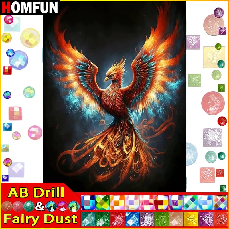 HOMFUN Fairy Dust AB Diamond Painting "Animal Phoenix" 5D DIY Diamond Embroidery Full Square/round Rhinestone Of Picture