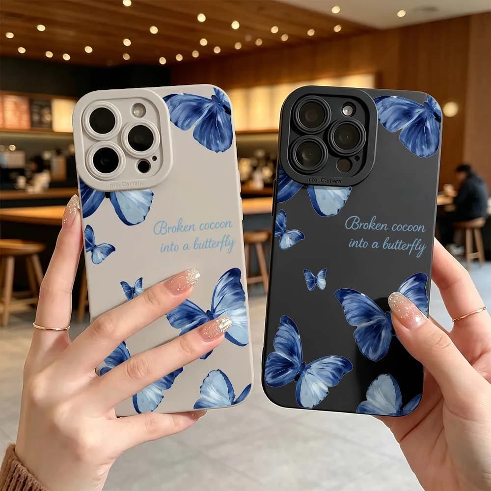 Blue Butterfly Watercolor For iPhone 17 16 15 14 Pro Max 12 11 13 17 Air XS Plus 16e Fall Proof Soft Cover Phone Case