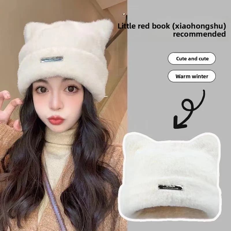 New Women Cute Cat Ear Earflap Winter Hat Fashion Faux Fur Knitted Hat Cute Style Soft Beanie Hats Candy Female Streetwear Cap
