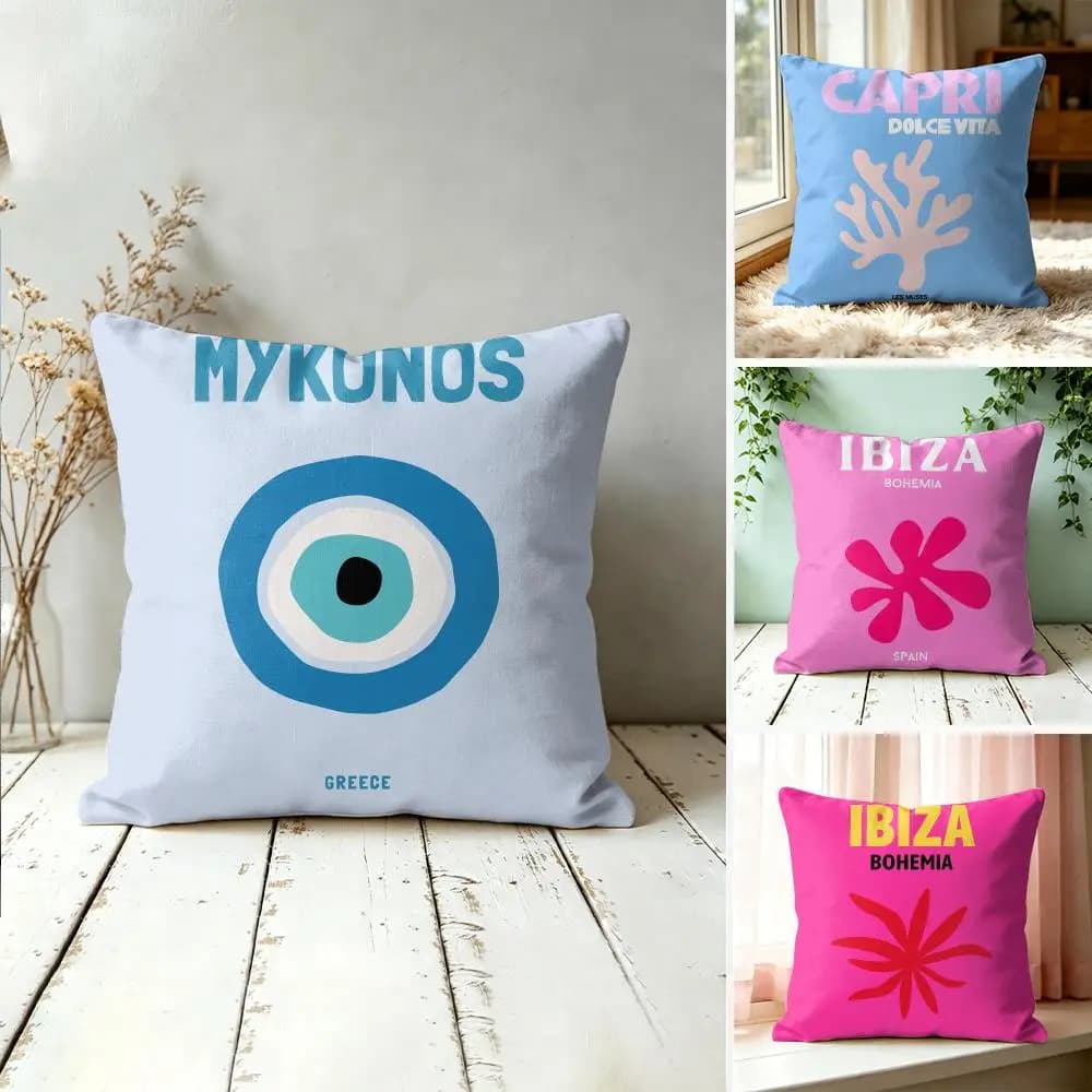 Travel Vacation Series Cushion Cover Square Decorative Throw Pillow 40x40cm For Sofa Bedroom Living Room Home Decor
