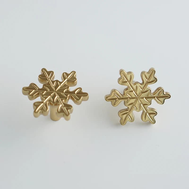Maniglie a fiocco di neve in ottone massiccio dorato, pomello per porta di armadietto, maniglia a foro singolo per cassetto, ferramenta per mobili, tiranti per porte
