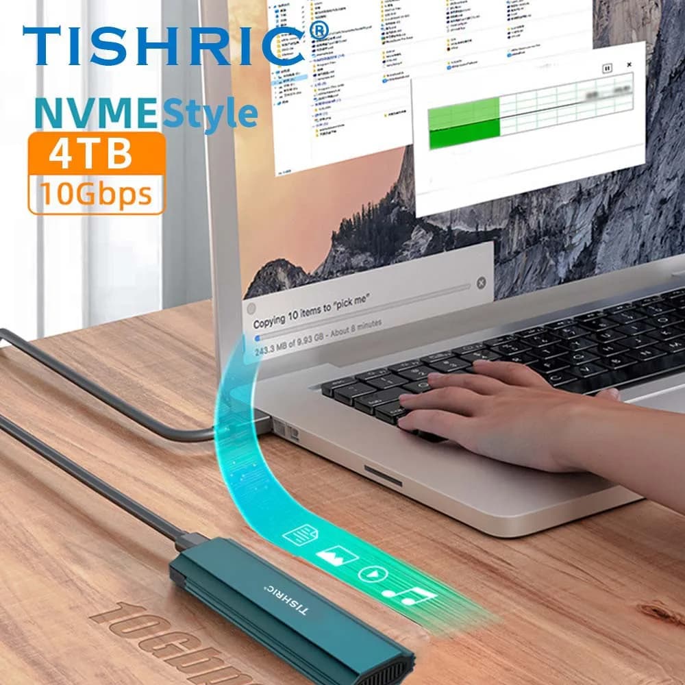 TISHRIC 10Gbps 5Gbps NGFF/NVME/NGFF+NVME SSD M2 Custodia per disco rigido esterno USB a tipo C M.2 Custodia per disco rigido/scatola per giochi