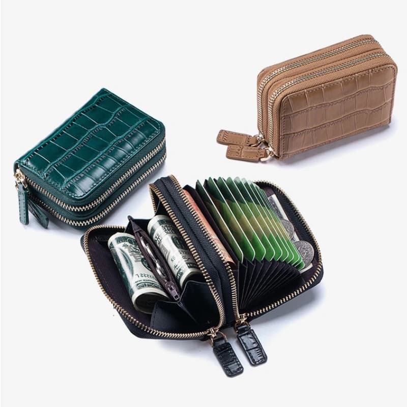 Double Zipper Large Capacity Card Holder, Crocodile Embossed Accordion Wallet for Women, Rfid Wallet for Credit Cards & Bills