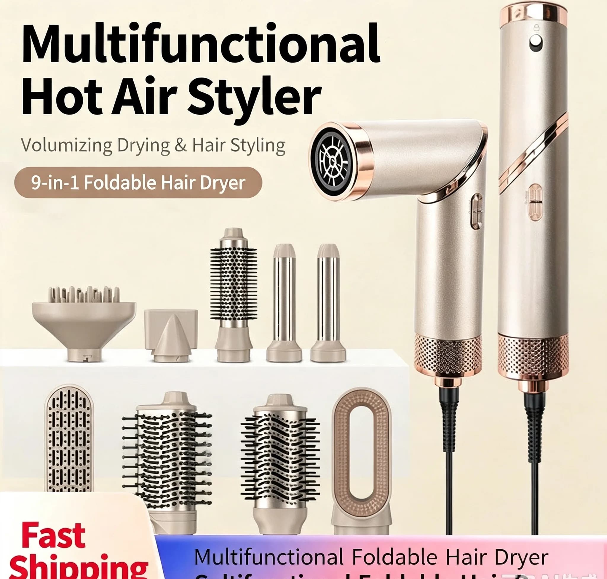 9-in-1 Foldable Hair Dryer Comb Multi-Head Electric Hair Curler Home Hair Care Drying Machine from Original Manufacturer