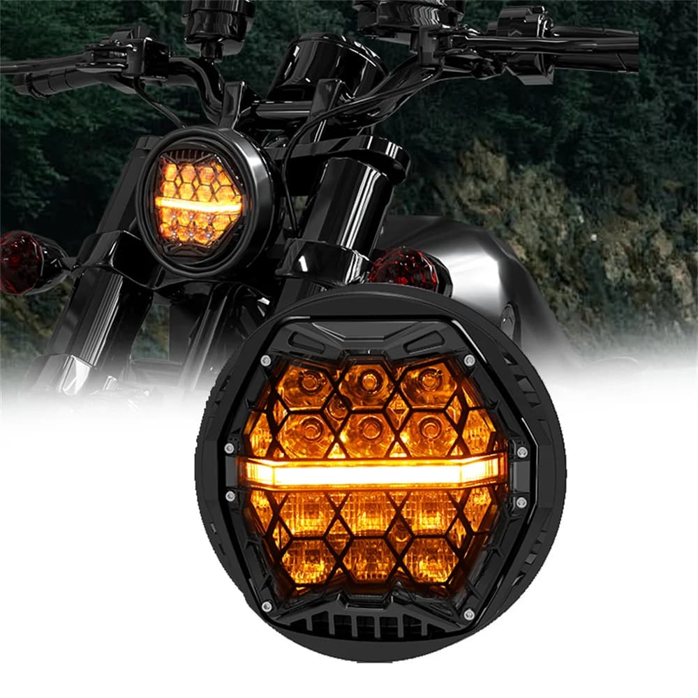 Faro di proiezione a LED rotondo da 5,75 "E24 bianco/ambra DRL fascio alto/basso per Harley Sportster Dyna Softail moto 5 3/4 faro