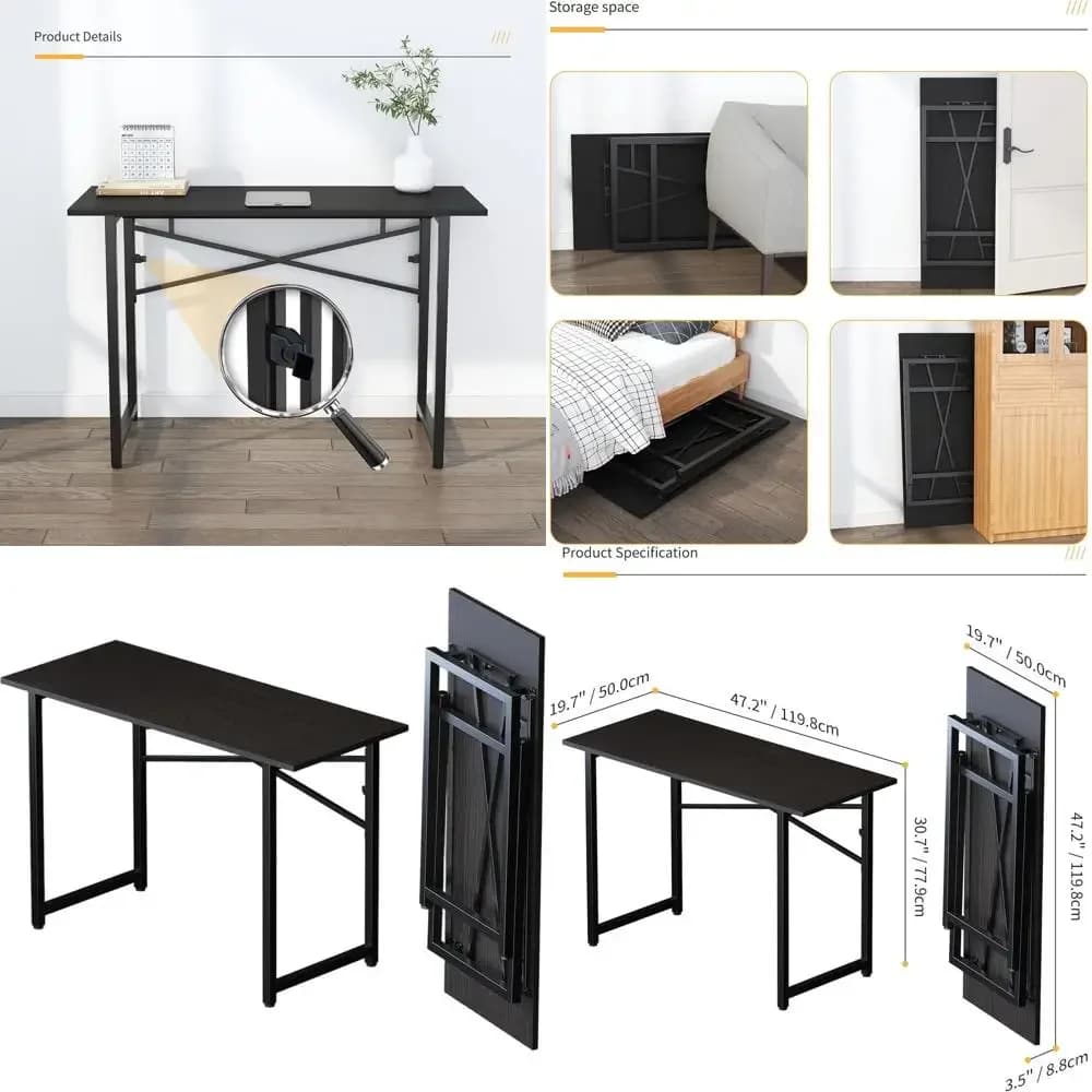 Scrivania per scrittura e gaming 47 Black, pronta all'uso, nessun assemblaggio richiesto, adatta per casa o ufficio