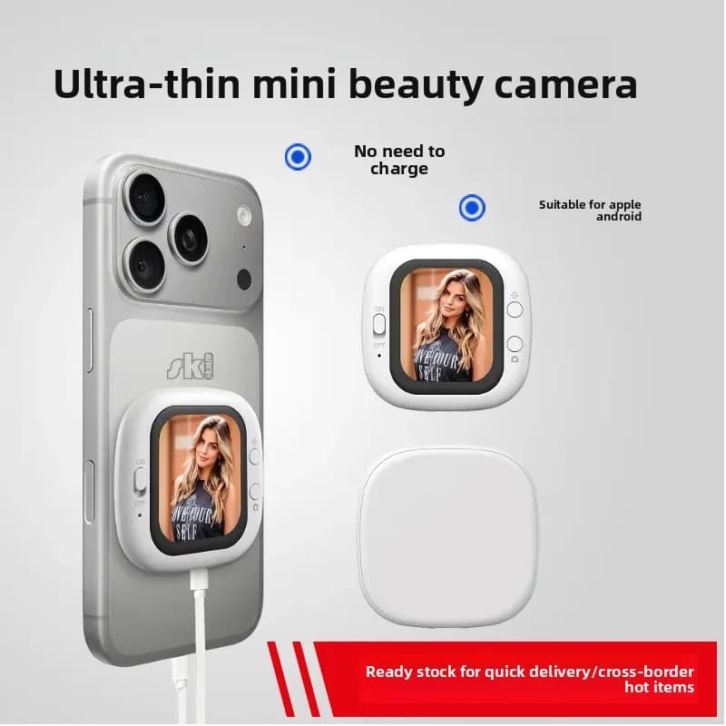 Magnetic selfie monitor, mini wireless rear camera for phone, video recording and live-streaming selfie, selfie screen on mobile
