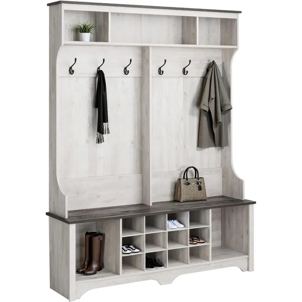 Scarpiera bianca da 12 pezzi con 2 spazi per stivale e 6 ganci appendiabiti, 15,5 P x 60 L x 77 A