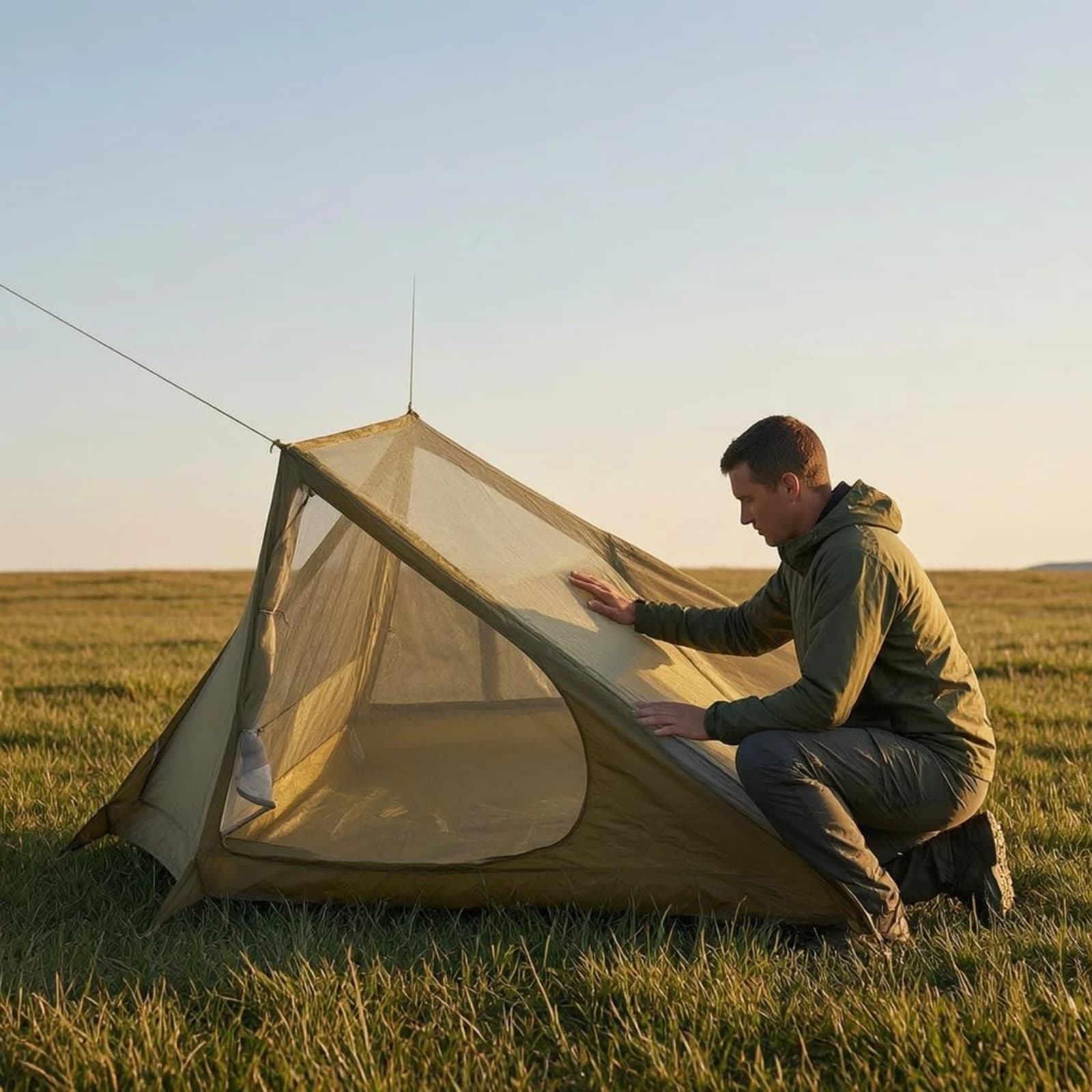 Single-Person Mesh Inner Tent No Poles Triangular Mesh Tent Outdoor Gear Storage Bag Good Ventilation for Camping
