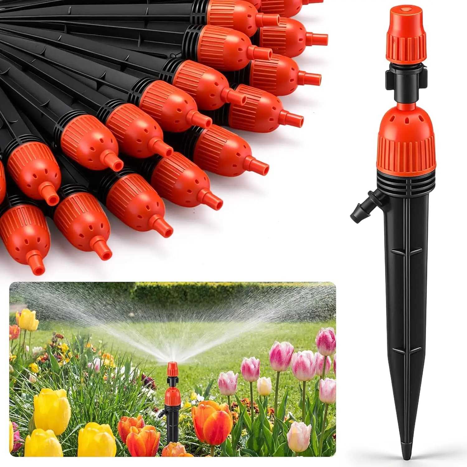 Baquler Drip Irrigation Emitters 360 Degree Water Flow Stake Drippers for Irrigation Hose Accessories for House Garden Watering