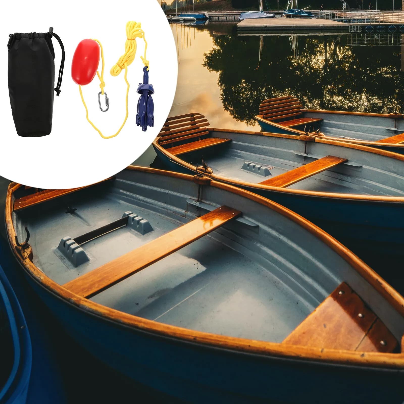 1Set Compact Folding Kayak Anchor for Canoe Raft Paddle Board Includes Rope Spring Hook Buoy and Heavy Duty Storage Bag
