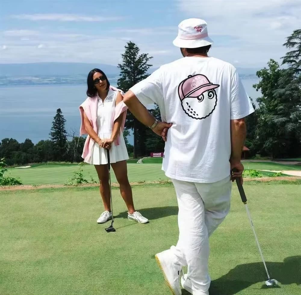 Summer Cool Golf Ball Character Graphic Round Neck Breathable T-Shirt Casual Short Sleeve Tee for Men and Women and Children