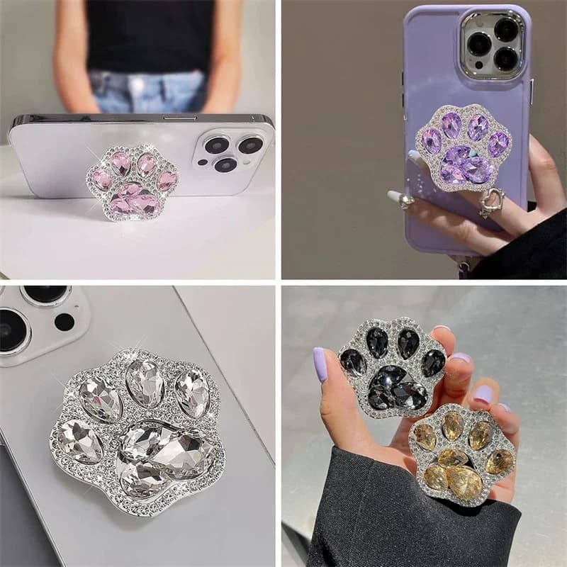 3D Cute Cat Paw Diamond Anello da dito pieghevole Griptok Supporto per telefono per IPhone 16 15 Presa di supporto Pocket Grip Tok Staffa di supporto
