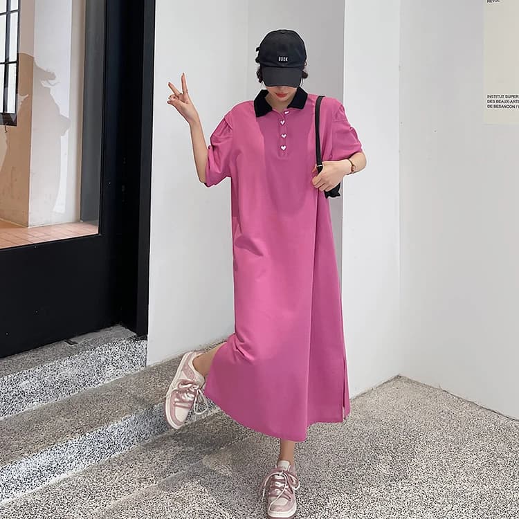 plus Size Women's Neck Maxi Dress Summer Loose Slimming Knee-Length Concealing Long Dress Color Block A-Line Skirt