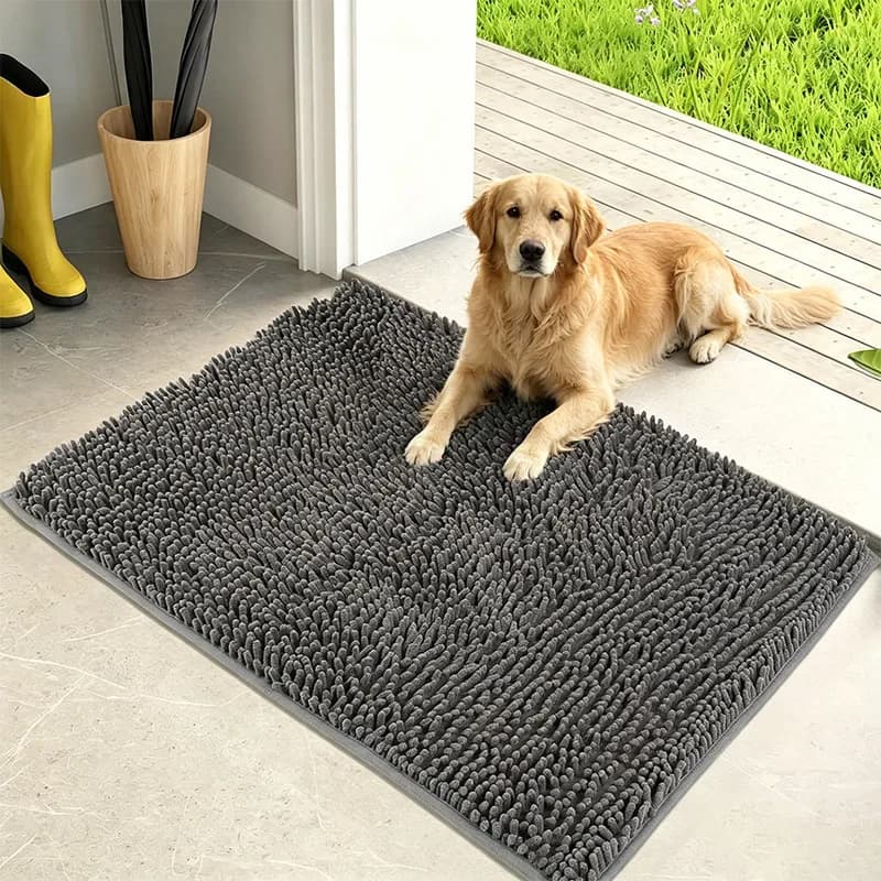 Super Absorbent Dog Door Mat, Non-Slip Bottom, Washable Entry Rug, Keeps Floors Clean, Perfect for Muddy Wet Shoes & Paws, Grey