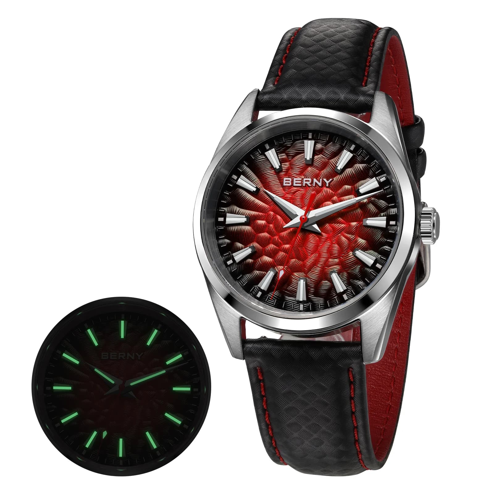 BERNY Men's Watches 10ATM Sapphire Luminous Quartz Fashion Men's Watch Classic and Elegant Working Dress with Leather Strap Wrist Watch
