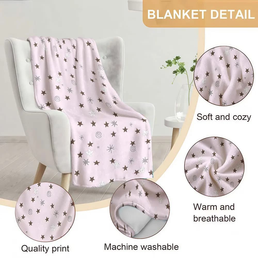 Doodle Brown Star Soft Warm Flannel Blanket Lightweight Cozy Christmas Halloween Home Decor Room