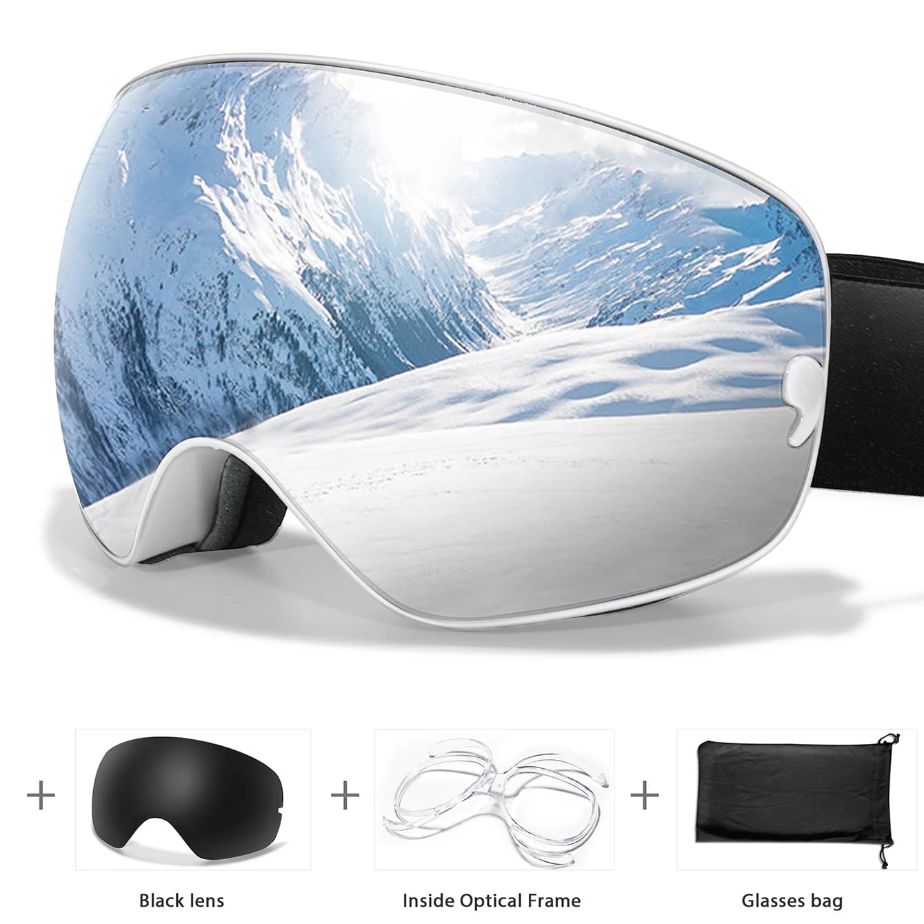 Occhiali da Sci Unisex per Sport all'Aperto, Antiappannamento, per Snowboard e Motoslitta, Lenti UV400 Intercambiabili, per Adolescenti, Natale, Ciclismo