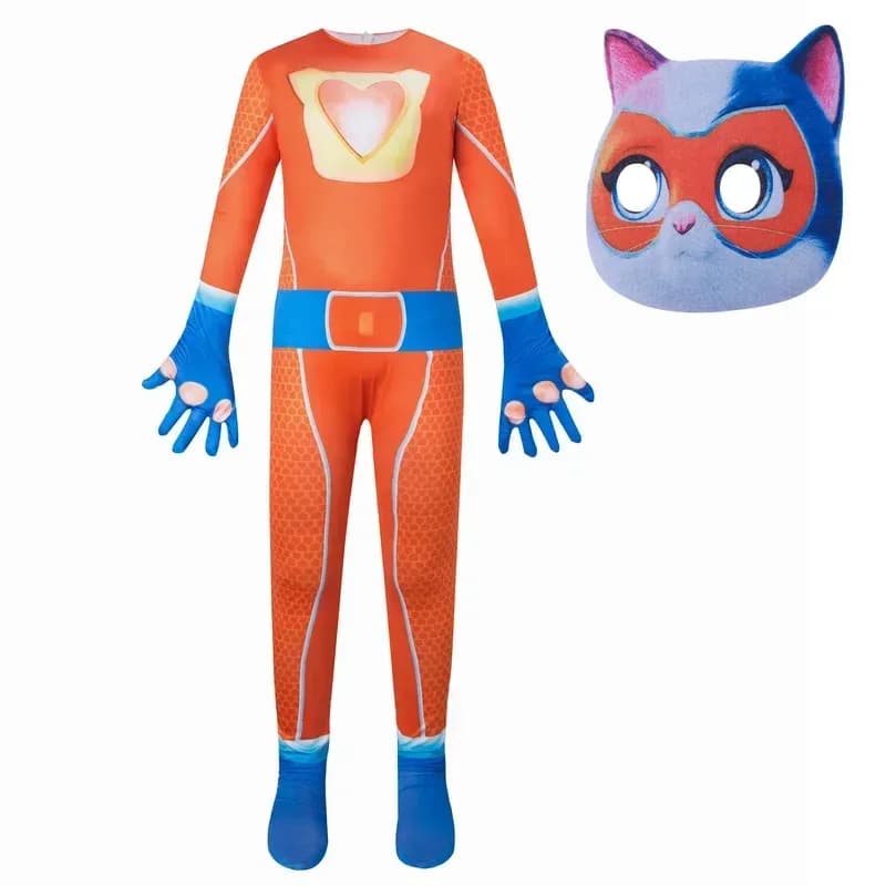 Tuta SuperKitties, costume di Halloween attillato, costumi per spettacoli teatrali, super catsx;3,v'6.f;9,