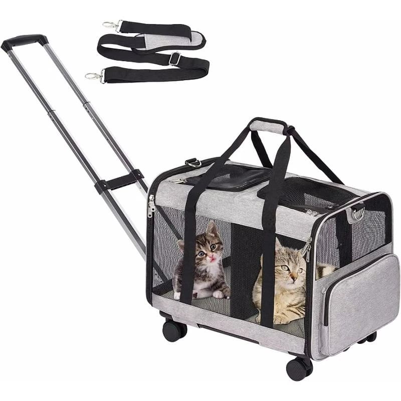 Trasportino per cani approvato dalla compagnia aerea da viaggio con ruote per animali domestici, trasportino per animali domestici con ruote, ventilazione a rete extra spaziosa