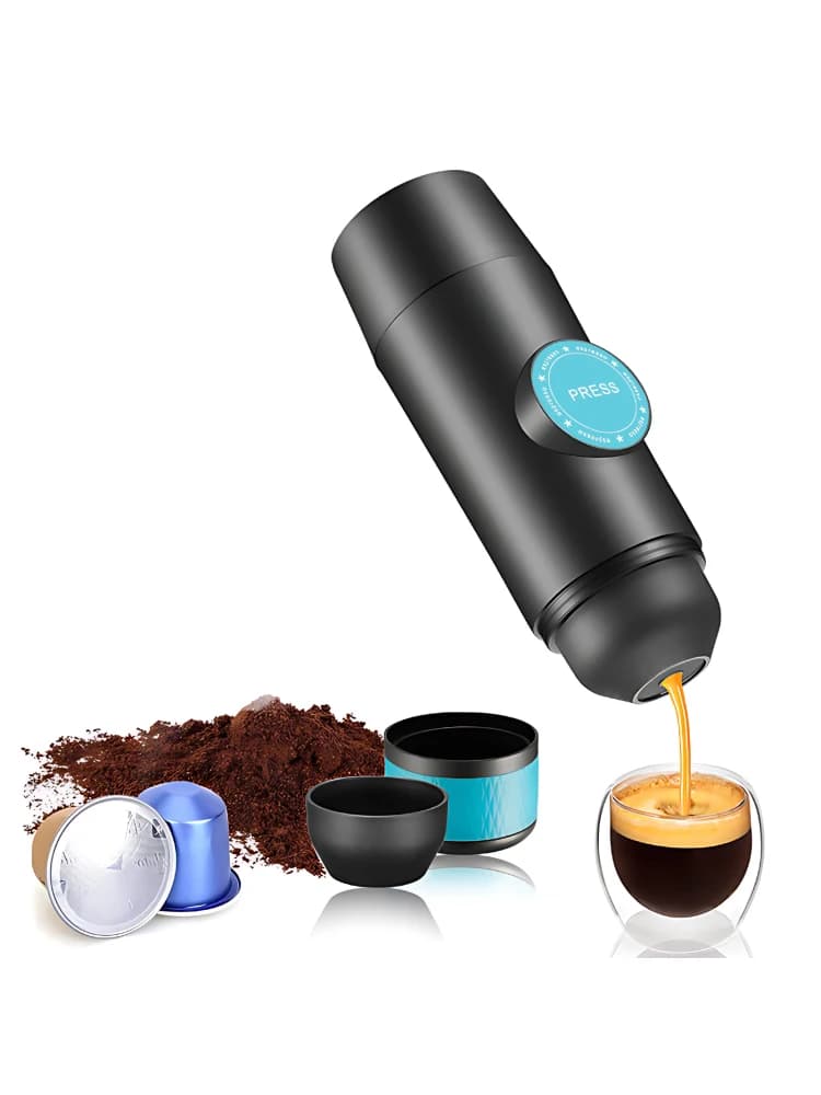 Electric espresso coffee machine portable heating Cordless Mini coffee maker double service with 2-IN-1 coffee powder/container for Capsules