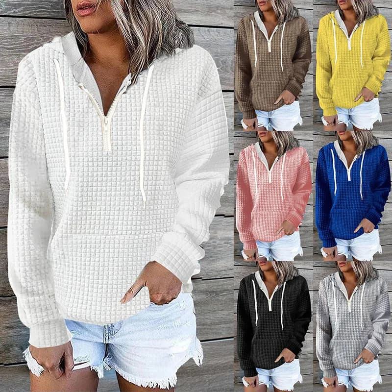 Felpe con cappuccio da donna taglie forti abbigliamento casual per la casa tasche con cappuccio con cerniera da donna felpe con cappuccio a maniche lunghe con griglia waffle tinta unita