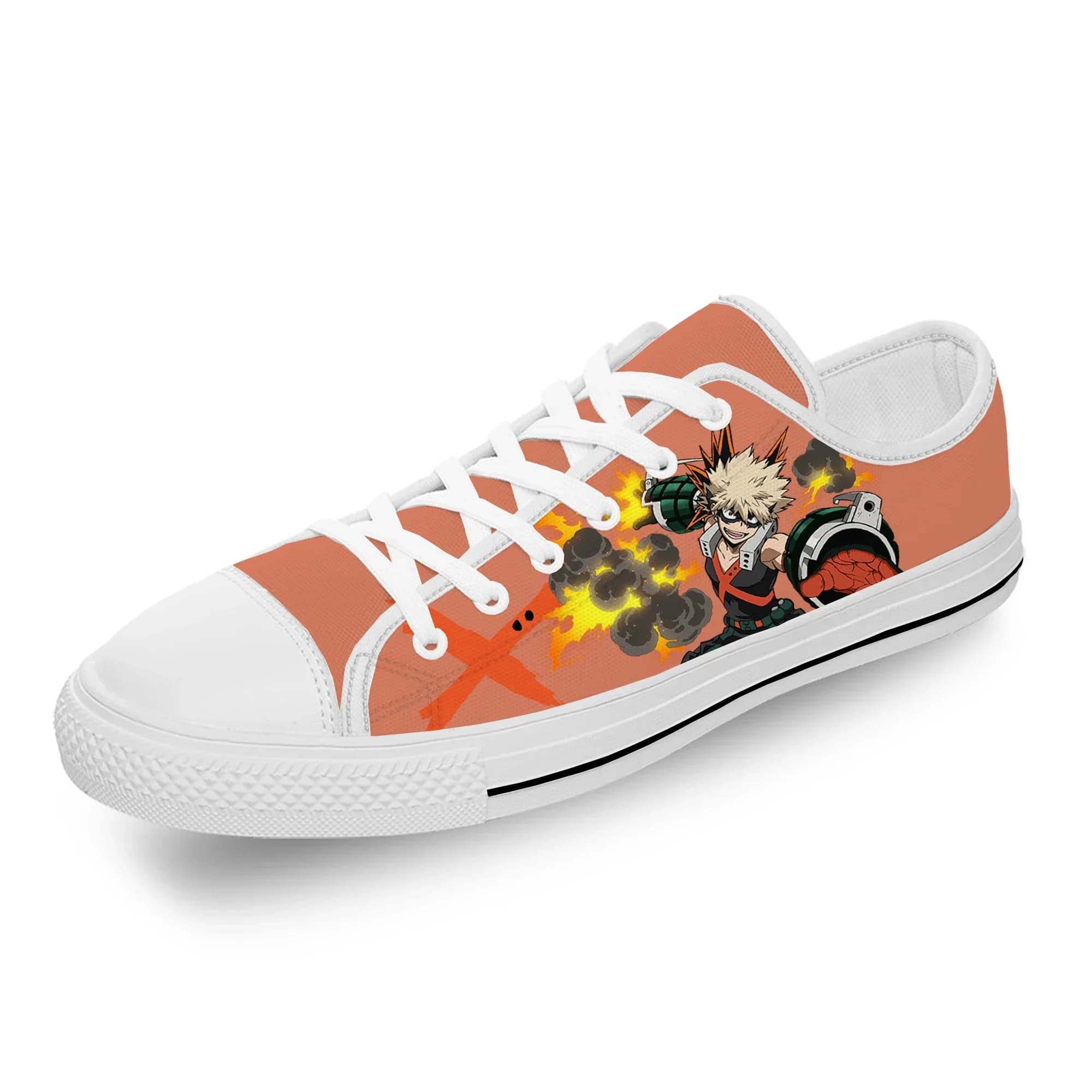 Anime My Hero Academia Bakugou Katsuki Low Top White Sneakers Mens Womens Teenager Casual Shoes Canvas 3D Print Lightweight Shoe