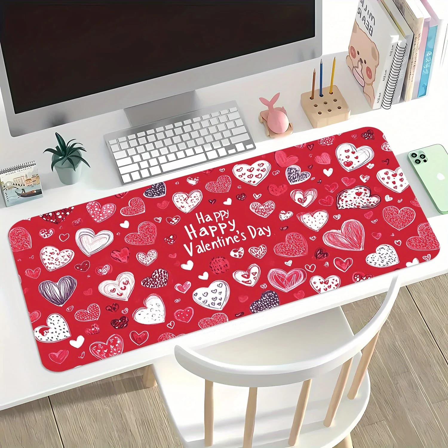 Tappetino da scrivania con cuori per San Valentino, grande tappetino per mouse in gomma antiscivolo, tappetino da gioco per ufficio