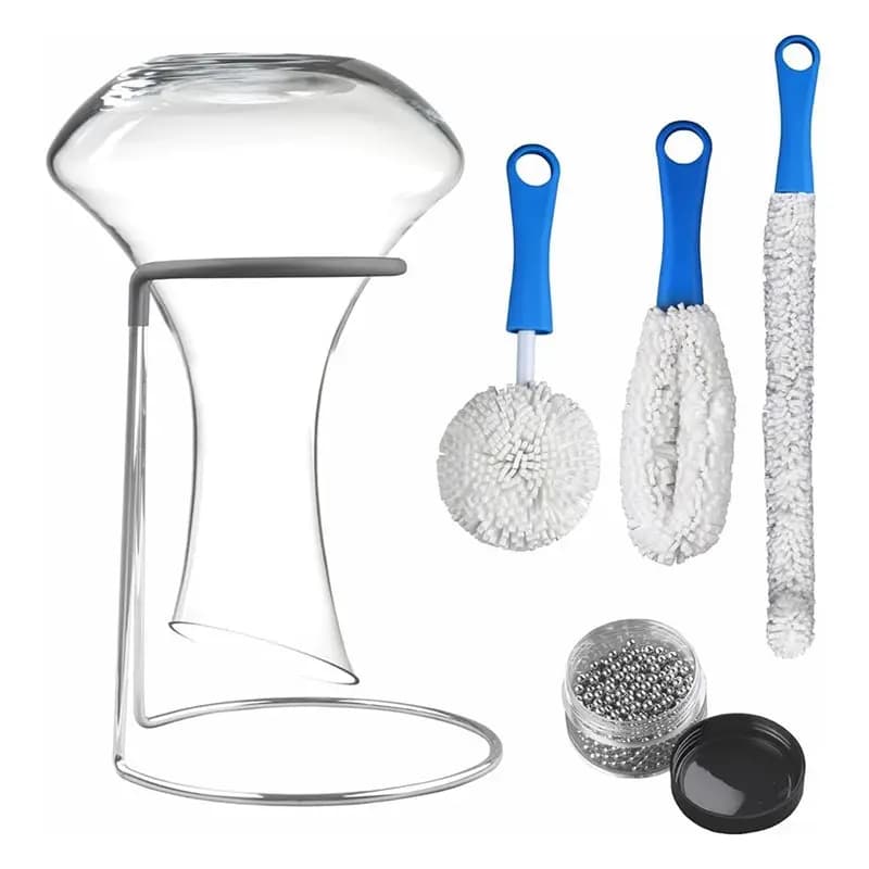 Supporto per l'asciugatura del decanter per vino AB11 con spazzola per la pulizia e perle detergenti, supporto per l'asciugatura del decanter per vino con rivestimento in gomma
