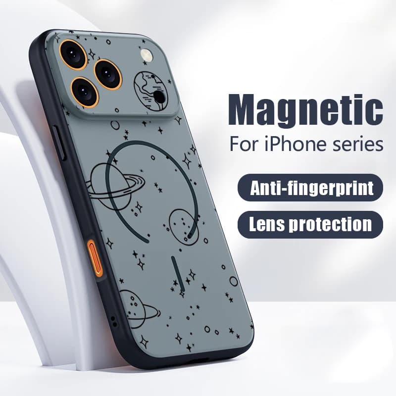 Custodia con motivo Line Stars Planet per iPhone 17 Pro Max, magnetica per MagSafe, effetto pelle, compatibile con iPhone 16 Pro Max 15 14 13